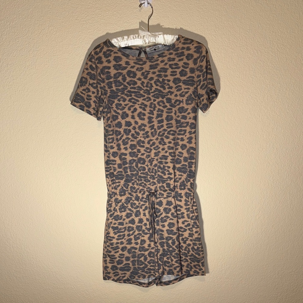 Crazy Train Leopard Print Short Sleeve Romper - Tan & Black
